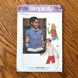 UNCUT Vintage 1970s Simplicity 8126 Sewing Pattern Girls Size Med Top & Vest